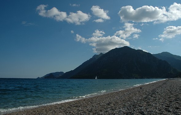 Der t&auml;gliche Ausblick an das S&uuml;dende des Strandes.